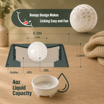 Calm Tails slow feeder dog bowl dimensions, materials and liquid capacity