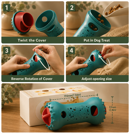 Step-by-step guide to filling and adjusting the Calm Knitly Toy, with product dimensions